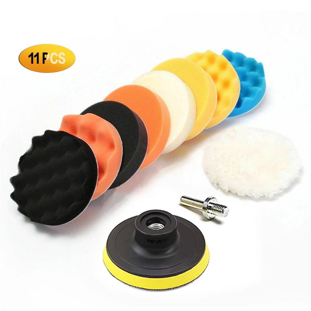 

11Pcs 3 or Car Polisher Drill Adaptor M10 M14 Power Tools/4/5/6/ Inch Waffle Buffer Polishing Pad Set CN Promotion