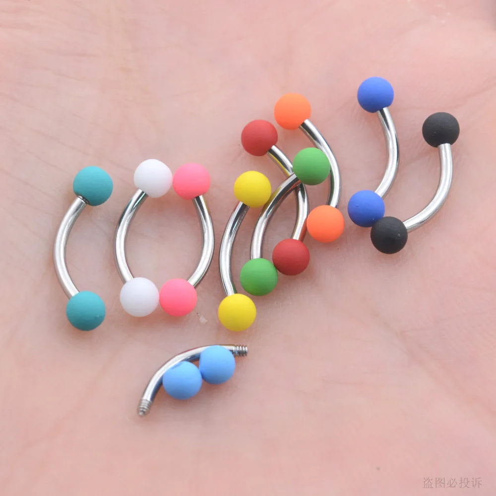 Starose 5Pcs 1.2x8mm Bar Rubber Painting Eyebrow Piercing Labret Ring White Acrylic Balls Stainless Steel Helix Stud Ear Jewelry