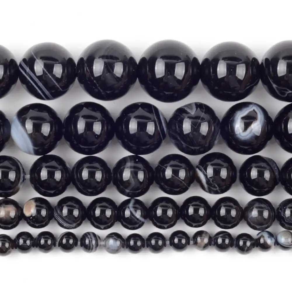 Natural Black Striped Agates Stone Beads Round Loose Spacer Beads For Jewelry Making 4/6/8/10/12mm DIY Bracelet Handmade