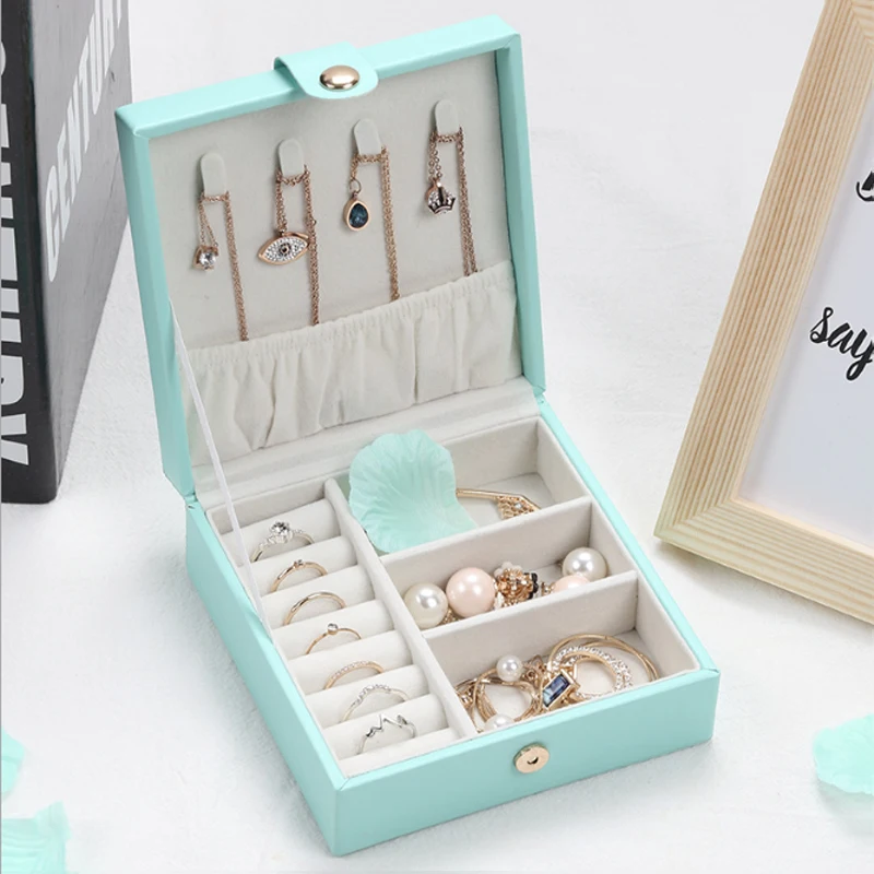 

Portable Jewelry Box Jewelry Storage Box Square PU Leather High-End Ring Bracelet Finishing Box Large Capacity Storage Box