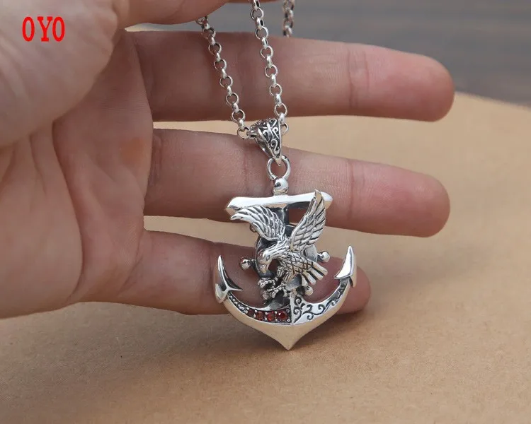 

2021 new S925 sterling silver fashion jewelry, exquisite Japanese and Korean men and women retro flying eagle anchor red zircon