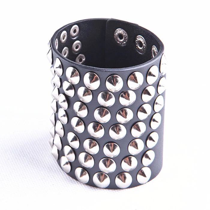 Punk Rivet Leather Hand Jewelry Bracelet Casual Men Metal Wide Stud Bracelet Wristbands