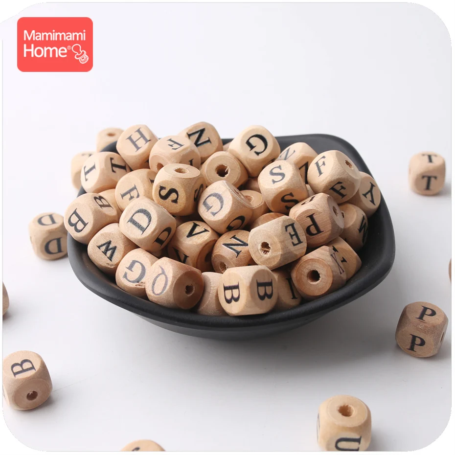 12mm 10pc Wood English Letter Beads Baby Teething Chew Toy DIY Making Nursing Bracelet Necklace Gifts Children\'S Goods Toys