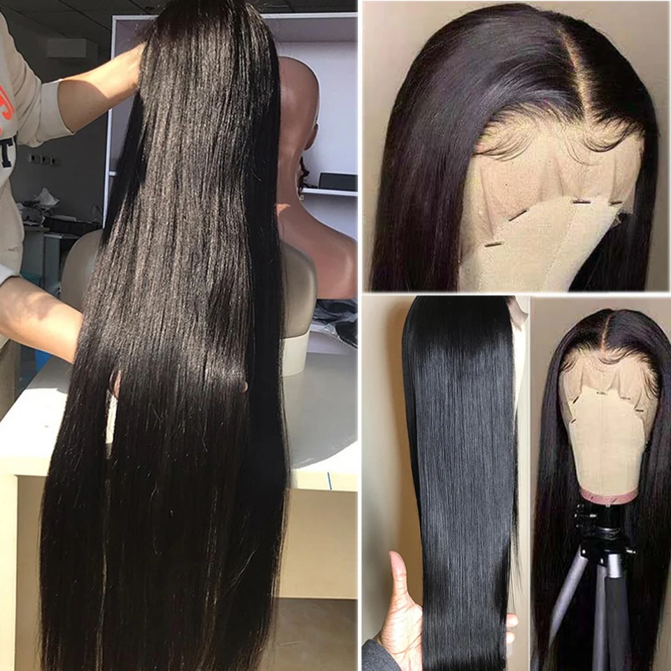 Queenlike 13x4 Transparent 34 Inch Bone Straight Lace Front Human Hair Wigs For Black Women Pre Plucked Brazilian Frontal Wig