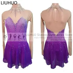 LIUHUO Figure Skating Dress Girls Women Competition Costumes Purple Ballet Child Long Sleeves Performance Wear Rhythmic Leotard