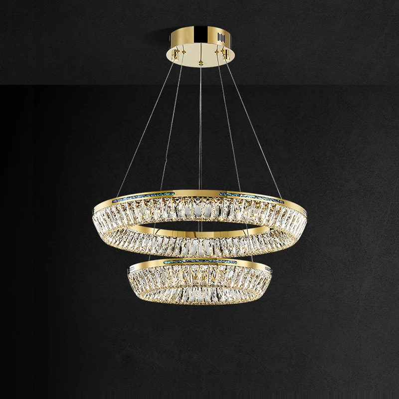 

Noble 2 Layer LED Gold Silver Dimmable Crystal Chandelier Lighting Hanging Lamps Suspension Luminaire Lampen For Foyer Bedroom