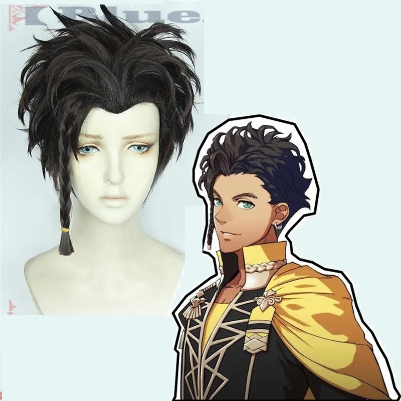 Game Fire Emblem: ThreeHouses Claude von Regan Cosplay Wig Fancy Battle Boys Cosplay Black Short Wig + Free Wig Cap