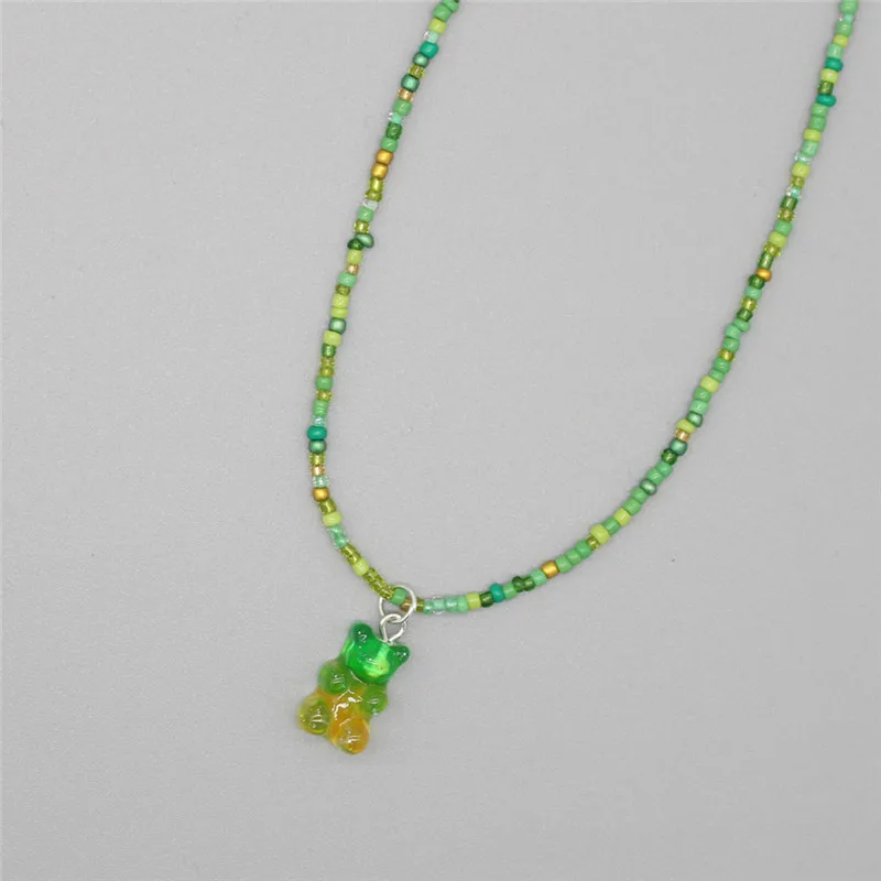 New Bohemia Korean Lover Colorful Gummy Bear Pendant Choker Resin Multicolor Rice Beaded Necklace for Women Girls Gifts