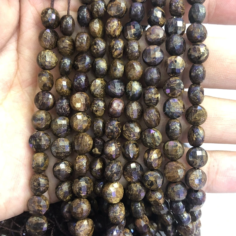 Wholesale 2strings Natural Bronzite Stone Beads Faceted 3x6mm Bean Coin Beads For jewelry DIY 15.5