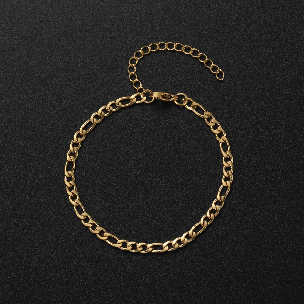 Low Price Width 4MM Stainless Steel Golden Black Chain Bracelet For Men and Women Fashion Gift Jewelry Length 16+5CM