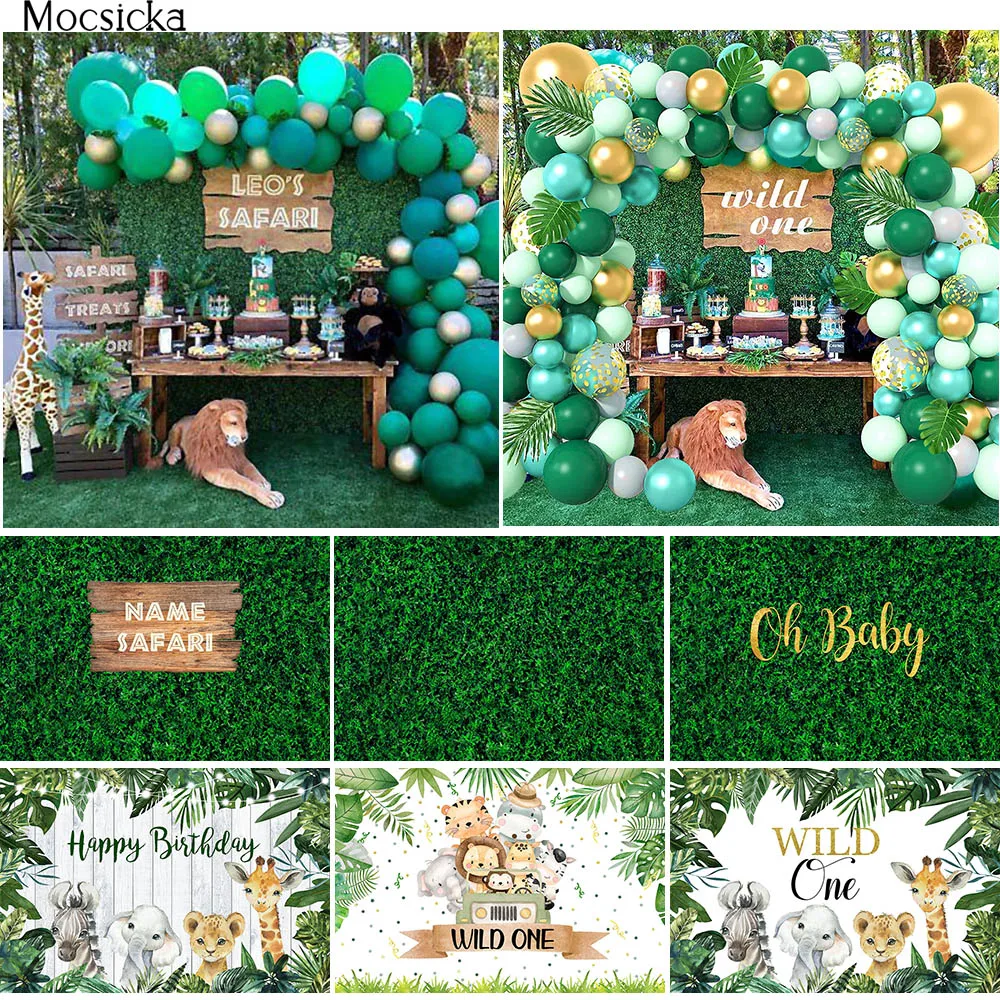 Wild One Backdrop for Safari Baby Shower Birthday Party Photography Background Green Grass Wall Customize Poster Wallpaper