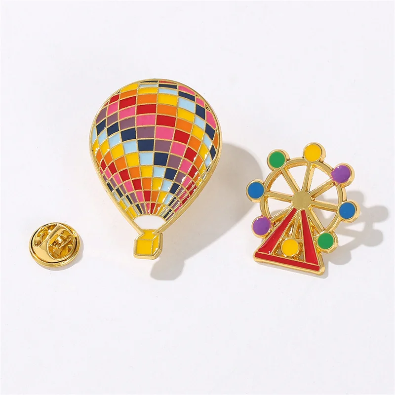 Hot Air Balloon Enamel Pin Charm Ferris Wheel Brooch Colourful Cute Cartoon  Fashion Pins Funny Jewelry Women Men Scarf Lapel