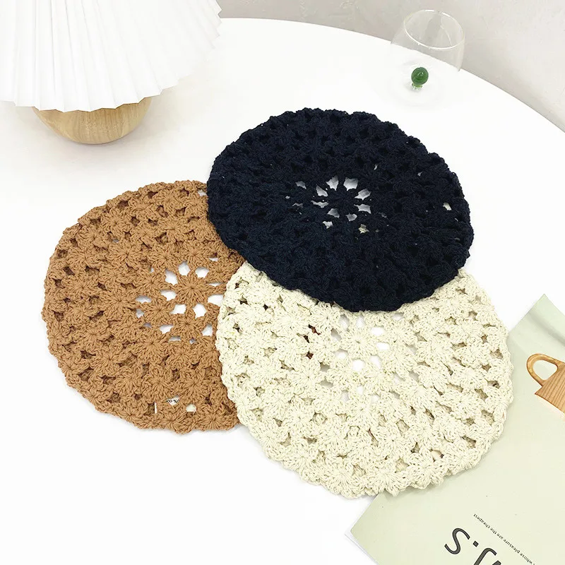 Hollow Out design Women\'s knitted hat Beanies Lady Girl Beret hat Crochet Soft Artist hat French Painter Pumpkin hat Caps Gorro