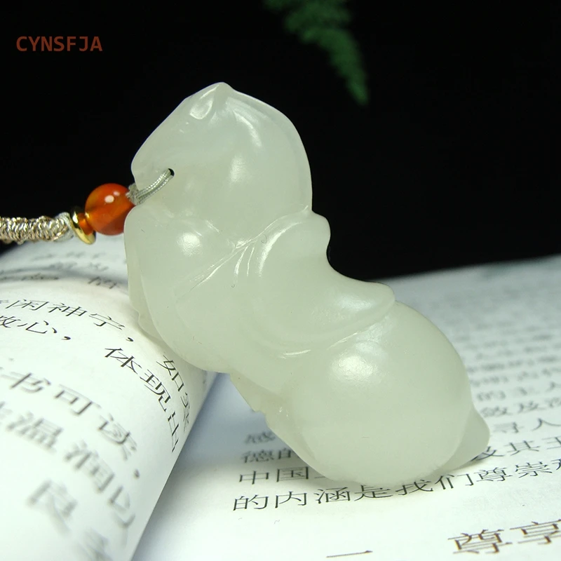 CYNSFJA New Real Rare Certified Natural Hetian Jade Mutton-fat Nephrite Lucky Amulet Horse Jade Pendant Hand Carved High Quality