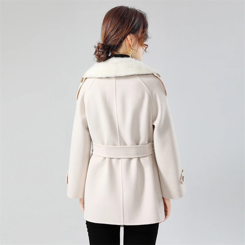 Pudi-abrigo de piel auténtica para mujer, chaqueta con cuello de piel de visón, Parka con mezcla de lana de talla grande, Z20187, 2020