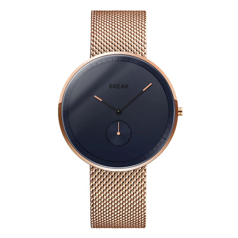 BREAK Men\'s Fashion Minimalist Wrist Watch Ultra-thin Waterproof Quartz Sports Watches with Mesh Band