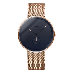 BREAK Men's Fashion Minimalist Wrist Watch Ultra-thin Waterproof Quartz Sports  Watches with Mesh Band