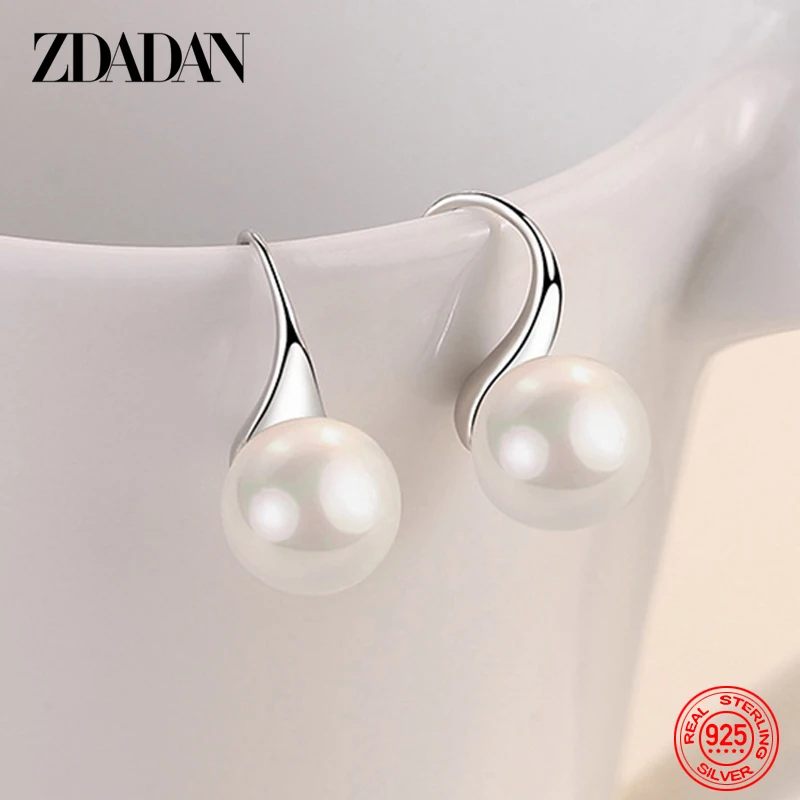 

ZDADAN 925 Sterling Silver Water Drop Pearl Earrings For Women Fashion Wedding Jewelry