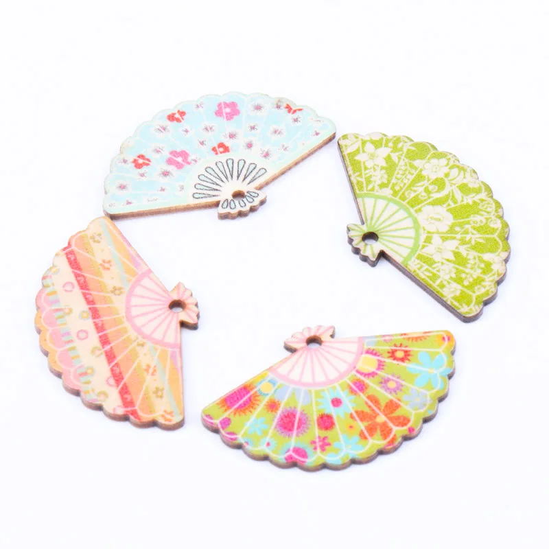 Natural Wooden Fan Pattern Scrapbooking Craft For Embellishments Handmade DIY Handicraft Home Decoration 30x48mm 10pcs MT0784