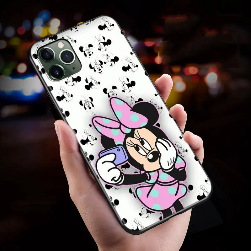 Disney Minnie Mouse For Apple iPhone 15 14 13 12 11 Pro Max Mini XS X XR 7 8 6 Plus 5S Silicone Black Phone Case Coque Capa