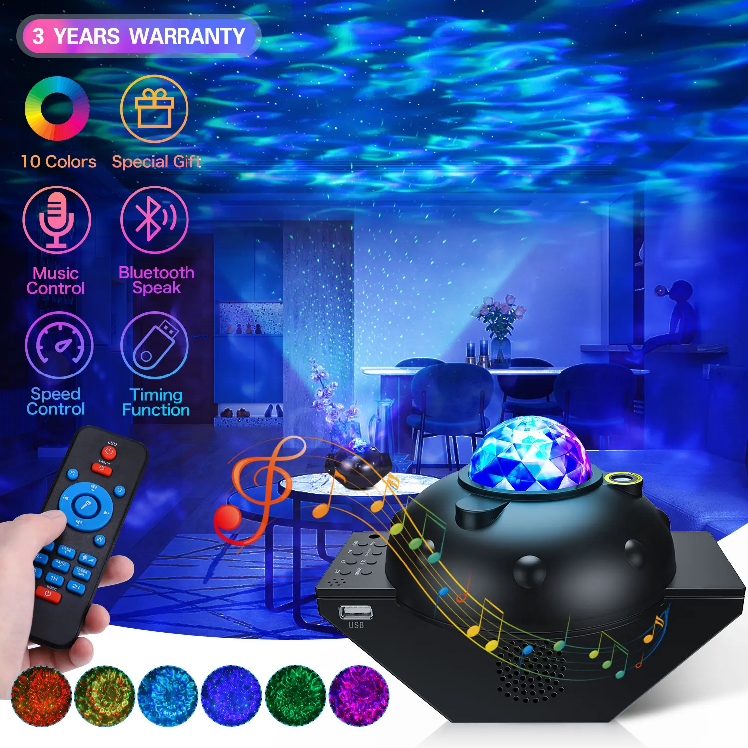 LED Star Night Light Galaxy Projector Led Light Star Music Projectors USB with Bluetooth Speaker Wave Party Night Wedding Lights