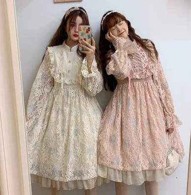 Mori girl – robe à volants pour filles, tenue de princesse japonaise kawaii, pour fête de thé, douce, cosplay, vintage, manches bouffantes, taille haute