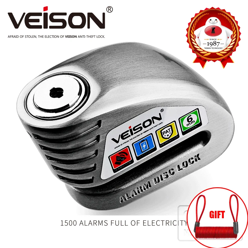 VEISON Motorcycle DISK Waterproof Alarm LOCK Anti-theft 130dB motorbike /Bike Disc Security Warning 6mm Pin Brake Lock