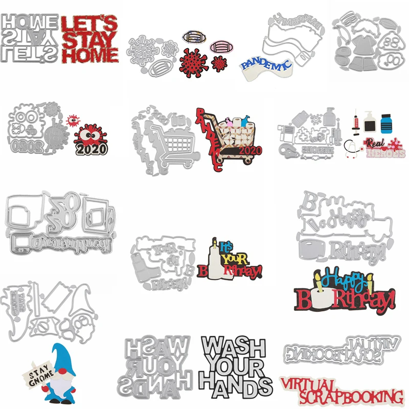 

Metal Cutting Dies Chubby Scrapbooking Words 2020 Happy Birthday Various Wash Your Hands Household Goods DIY Craft Diecut