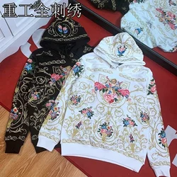 Men's Hoodie, Spring and Autumn Embroidery Plus Size Men's Long-sleeved Top 110KG, 5XL Sweatshirt  Fashion Hoodie Men  Retro