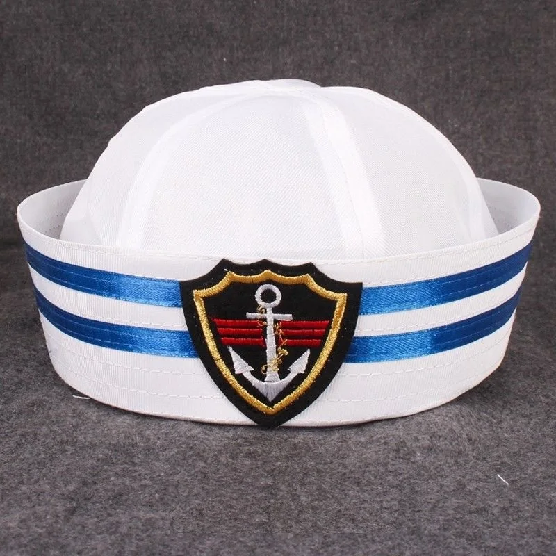 Chapéus militares boné de marinheiro capitão branco marinha caps com âncora chapéus do exército para homens criança fantasia cosplay chapéu