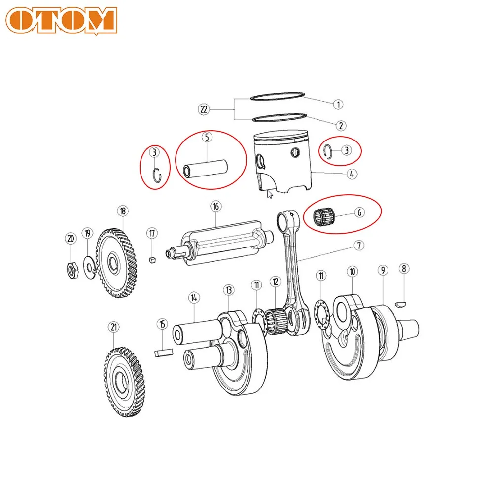 OTOM Motorcycle Crankshaft Connecting Rod Piston Pin W/ Gasket Ring For YAMAHA DT230 MT250 2Stroke Off Road Engine Part dt 250CC