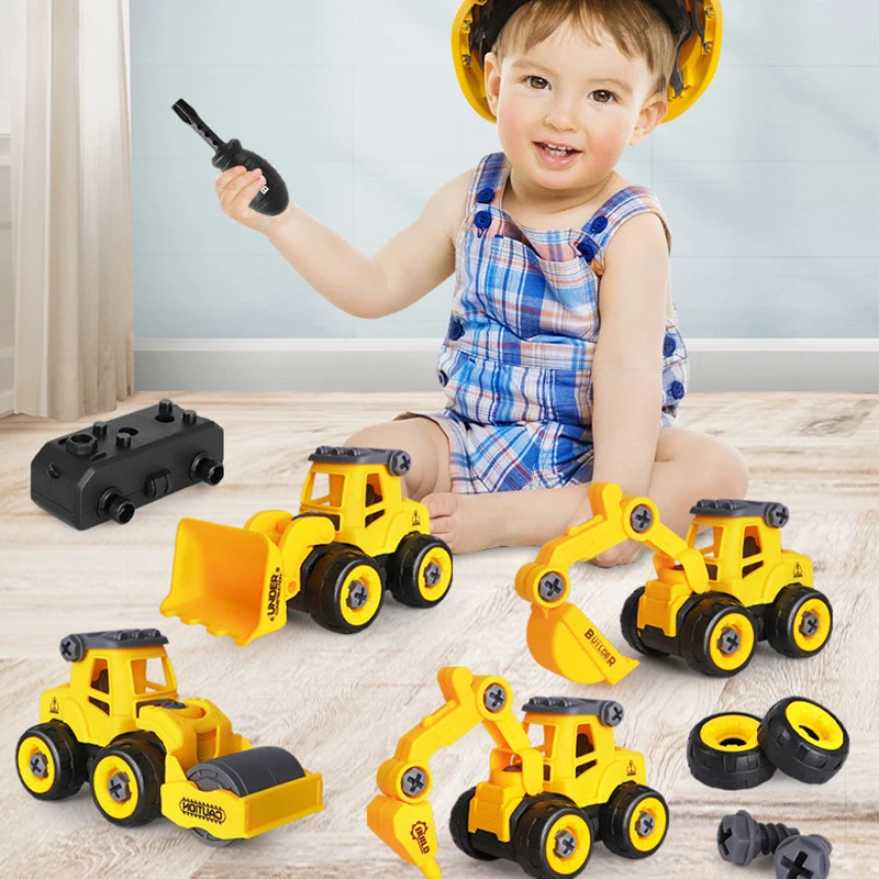 New DIY Disassembly Engineering Vehicle Detachable Assembly Toy Car Set Assembly Excavator Bulldozer Children's Educational Toys