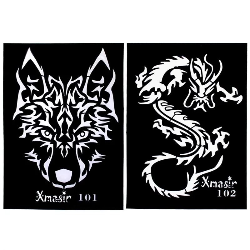 Grande tatuagem stencil henna hena adesivo stencils aerógrafo para decoração modelo de pintura dragão lobo tigre braço volta peito reutilizável