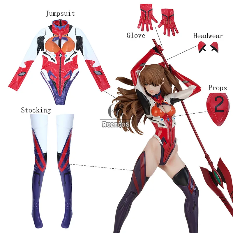 ROLECOS Anime Asuka Cosplay Costume Asuka Langley Soryu Cosplay Costume Sexy Jumpsuit Women Bodysuit Halloween Headwear