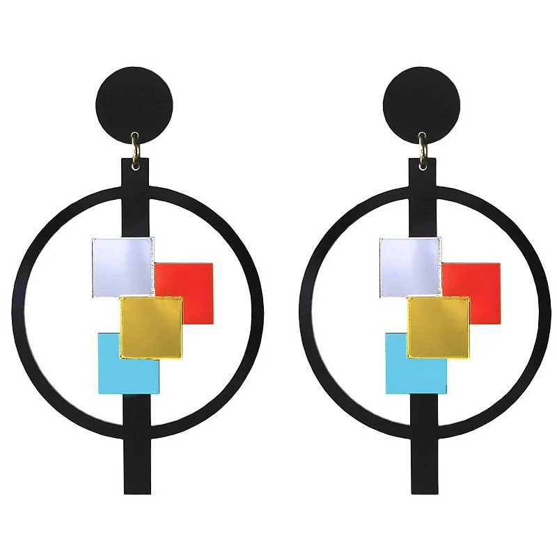 Cute Big Acrylic Circle Drop Earring for Women Fashion Jewelry Round Hollow Rockets Cat Penguin Animal Dangle Earrings Jewelry