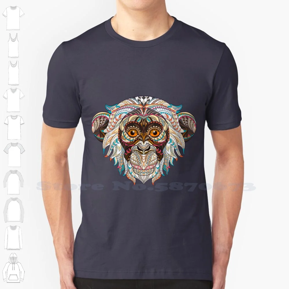 Monkey 100% Cotton T-Shirt Monkey Safari Chimpanzee Zoology Natural Forest Wild Gorilla Africa Geometric Colors Tributes Agile