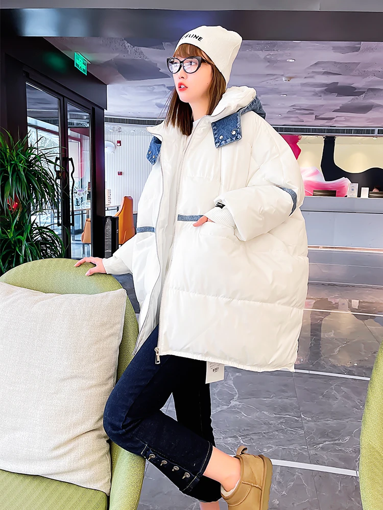 Oversize Parka Winter Women Cotton-padded Coat Mid-length Korean Loose Denim Thick Outwear 2022 New Down Cotton Jacket Pregnant