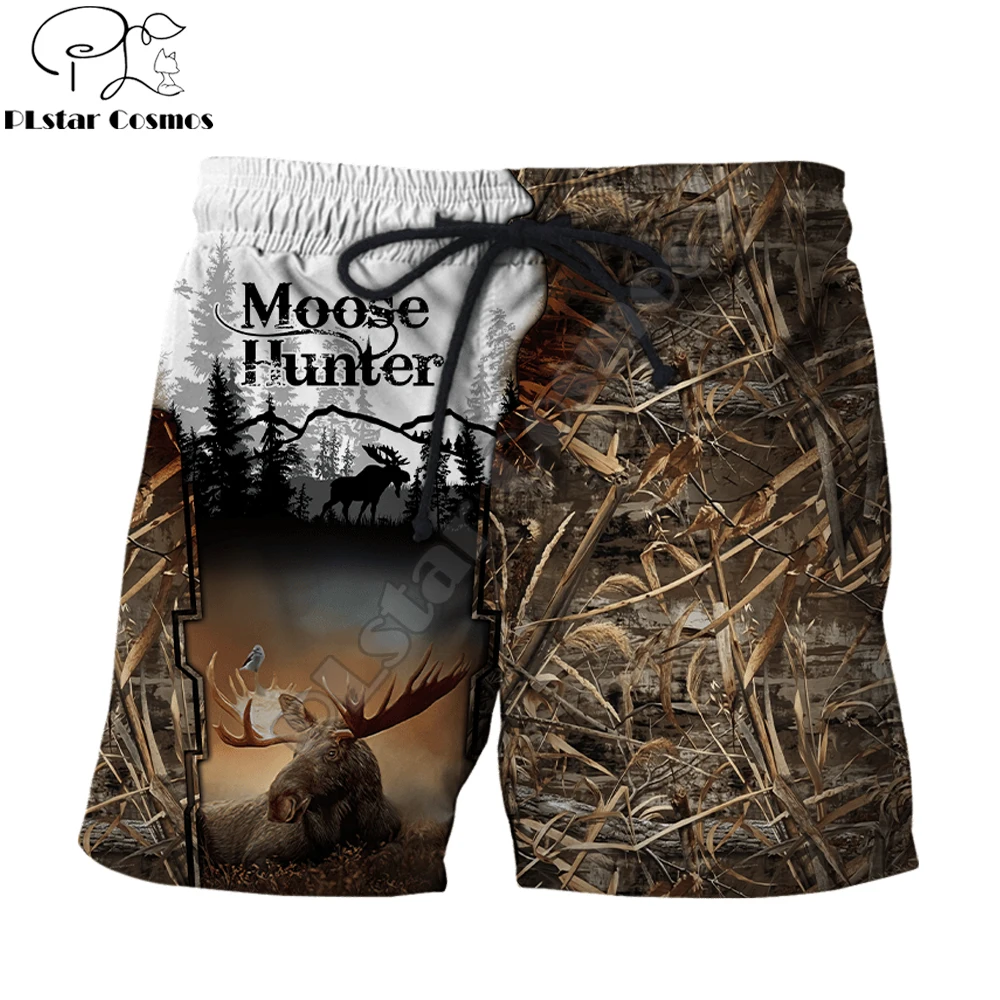 Moose and Deer Hunting 3D All Over Printed Mens Shorts Unisex Streetwear Summer Beach Loose Shorts Casual Pants Polyester SDM17