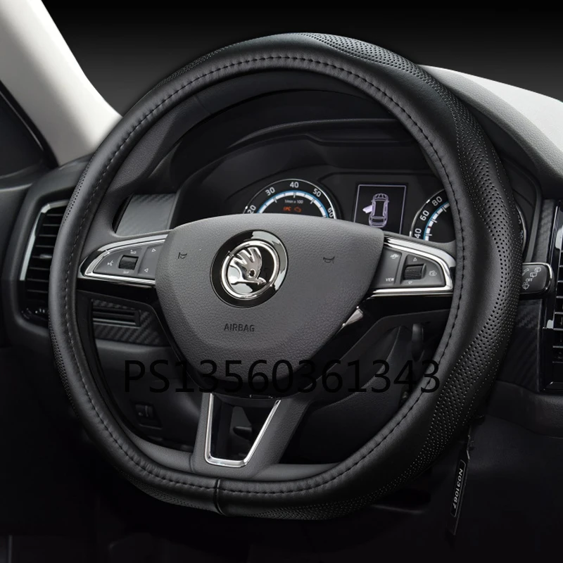 For Skoda steering wheel cover leather Octavia Combi Kodiak Kamiq Rapid Karoq car grip cover