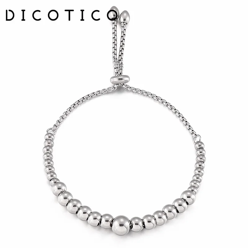 DICOTICO Fashion Box Chain Bracelets For Women Stainless Steel Beads Bangle Jewelry Women Wedding Romantic Gift Adjustable Size