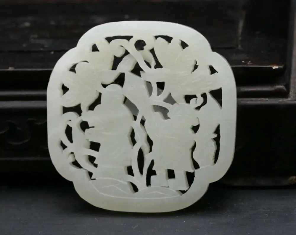 Big Treasure Certificated Royal Chinese Hetian Jade Happy Children in Flowers Totem PEI Pendant Carving Timestown 20201126A