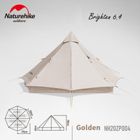 Naturehike Camping Tent Cotton Pyramid Tent Retro Big Space Thickened 3-4 Persons Waterproof Outdoor Hiking Breathable Tents