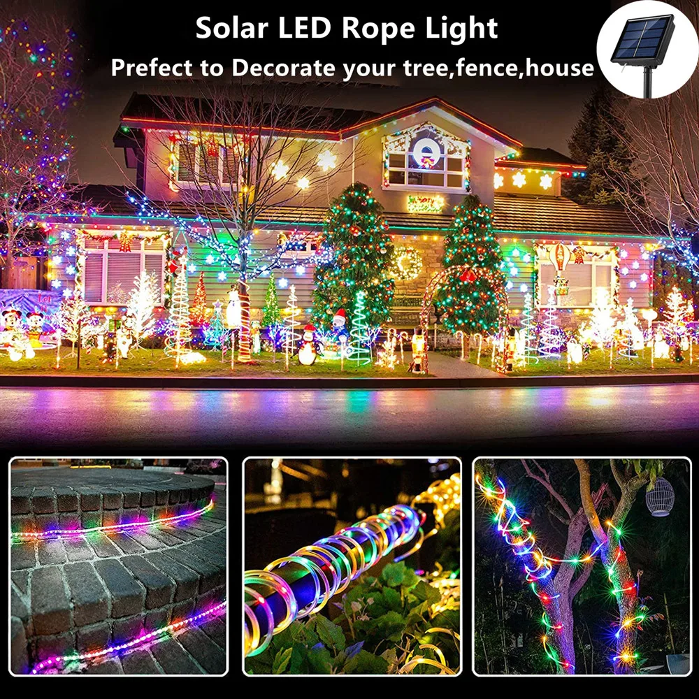 

Christmas Decoration 2025 Solar Outdoor Lights Garland 7/12/22M Waterproof IP44 Led Tube Rope Lights New Year's Eve 2025 Festoon