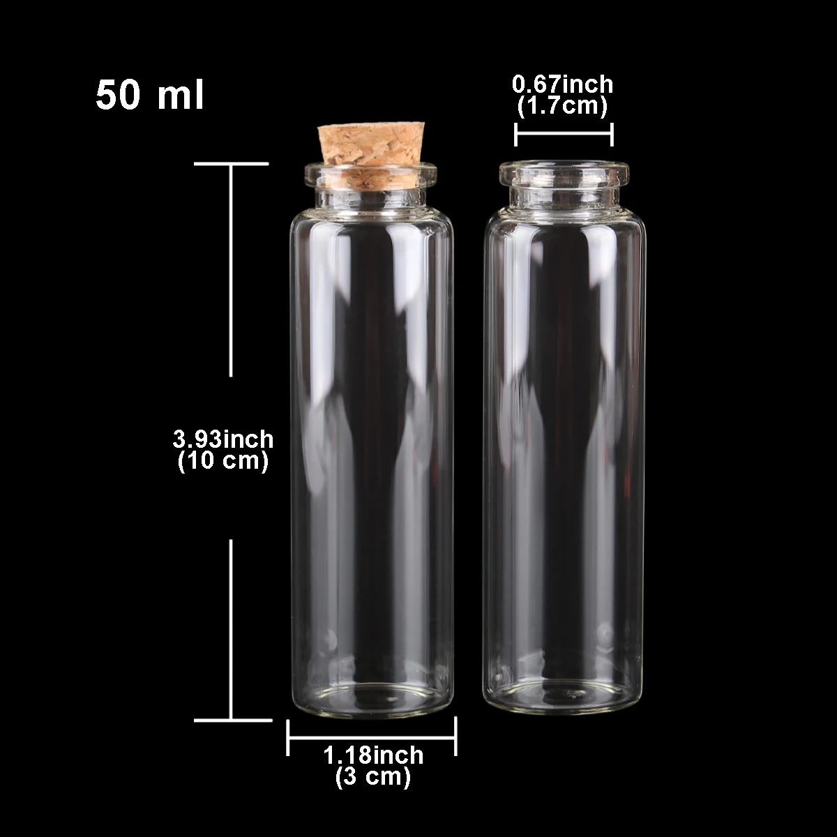 5pcs 50ml 30*100mm Message Bottles Glass bottle with Cork Lids Glass vessels Glass Jars Spice Jars for Wedding favors