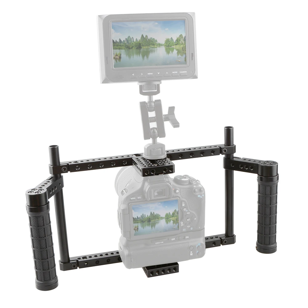 HDRIG Volle-rahmen Kamera Käfig Mit Gummi Griffe Grundplatte Top Platte Für große DSLR Für Panasonic GH5 / GH4 / GH3