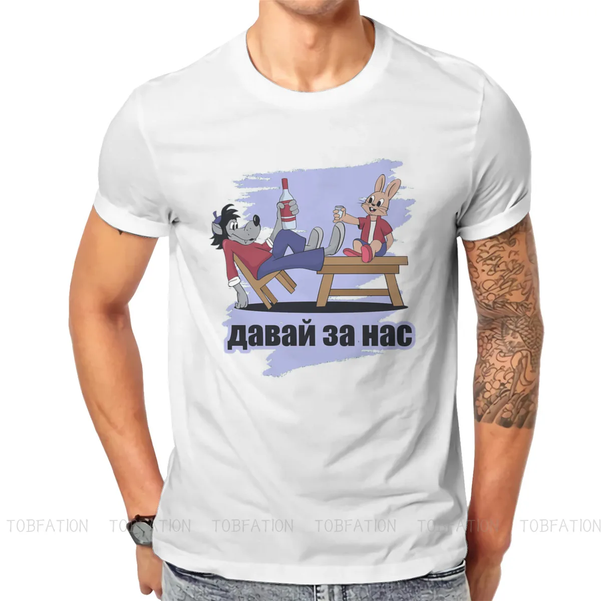 Wodka Russland TShirt Nu Pogodi Well Just You Wait Wolf Hare Zayats Cartoons Printing T Shirt Men Short Sleeve Gift Clothes