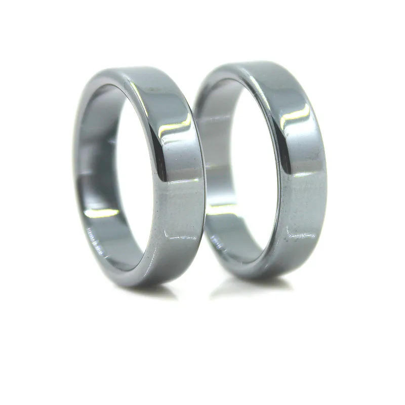 1 Pcs Top Selling Flat Hematite Ring 6mm Wide Male and Female Fashion 5A Quality Jewelry Black Magnet Ring High Quality