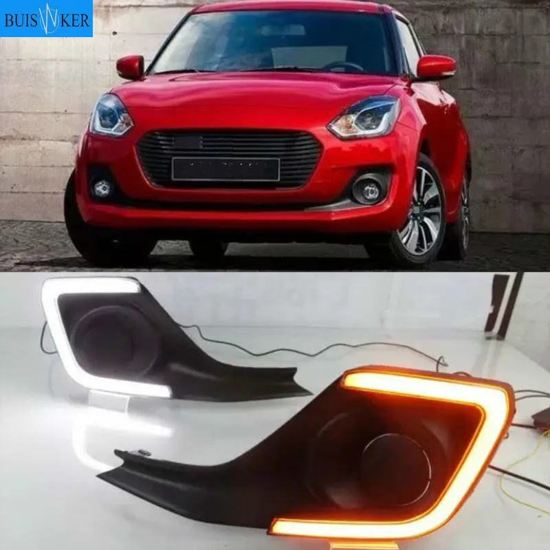 

1set led drl daytime running light with fog lamp hole cover function turn signal for suzuki swift 2017 2018 2019