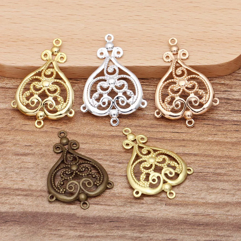 10pcs/lot 24*35mm Brass Heart Filigree Charms Base Parts For Jewelry DIY Making Handmade Hairwear Connectors Accessories 0649