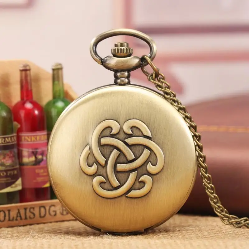 Antique Bronze Rope Flowers Knot Design Quartz Pocket Watch Sweater Chain Necklace FOB Pendant Clock Unisex Gifts for Men Women